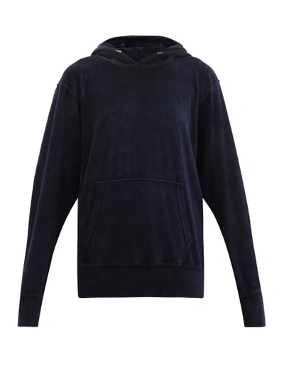 Les Tien Cotton-blend Velour Hooded Sweatshirt In Navy