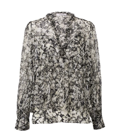 Dorothee Schumacher Shimmering Flower Blouse In Shiny Yellow Florals On Black In Multi
