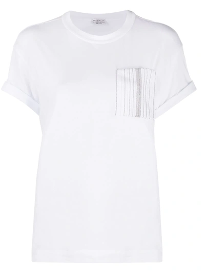 Brunello Cucinelli Bead-embellished Stretch-cotton Jersey T-shirt In White