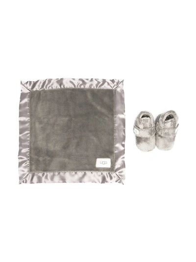 Ugg Babies' Terry-cloth Bootie And Blanket Set In Grey