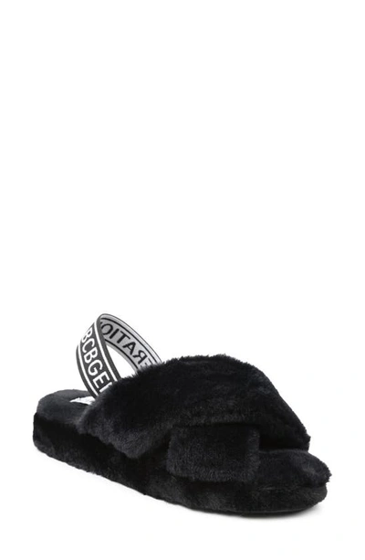 Bcbgeneration Women's Soffi Faux-fur Logo Slingback Slippers In Black