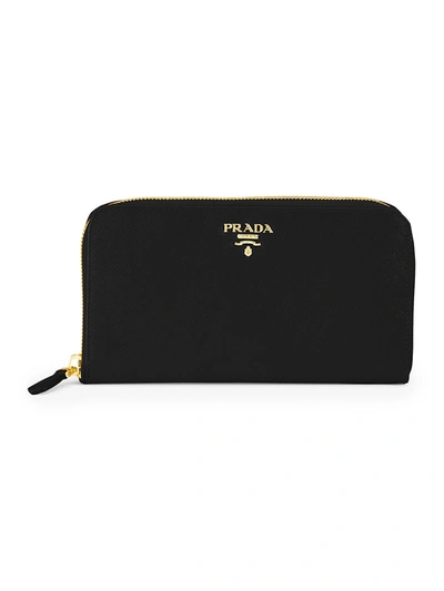 Prada Leather Zip-around Wallet In Nero