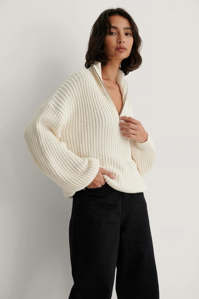 Na-kd Reborn High Neck Zipped Knitted Sweater - Offwhite