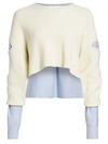 Alexander Wang T Women's Mixed-media Cropped Sweater In Ivory