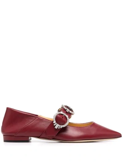 Giannico Betty Flat Ballet Flats In Bordeaux Leather In Red