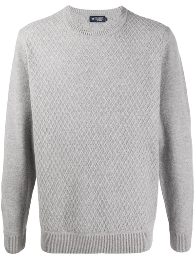 Hackett Diamond-knit Crew Neck Jumper In Grey