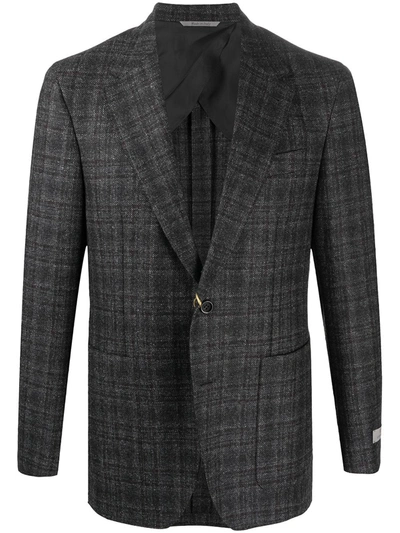 Canali Checked Wool Blazer In Blue