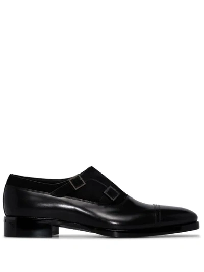 Santoni Buckle-strap Leather Monk Shoes In Black