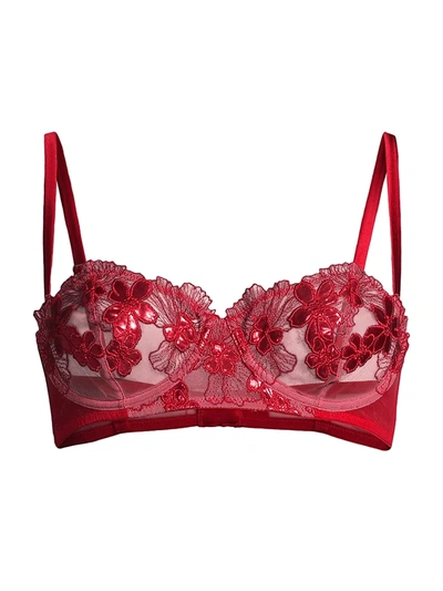 Fleur Du Mal Metallic Foil Balconette Bra In Red