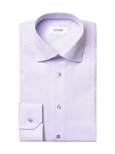 Eton Cotton Textured Convertible Cuff Slim Fit Dress Shirt In Purple