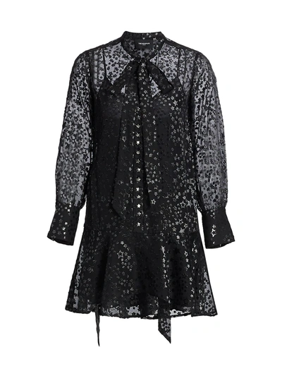 The Kooples Sparkle Star Sheer Mini Dress In Black