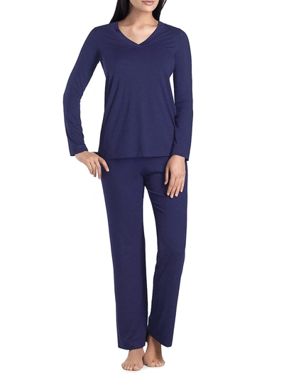 Hanro Champagne Long-sleeve Pajama Set In Deep Navy