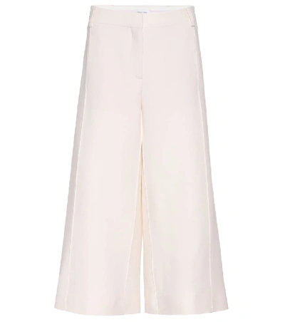Valentino Cropped Virgin Wool And Silk Trousers In White