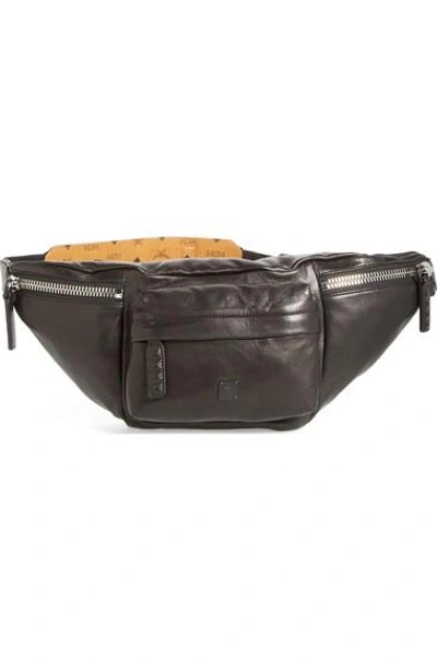 Mcm Leather Waist Bag In Black