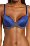 Wacoal Lace Affair Underwire Contour Bra In Blueprint/ Chocolate Brown