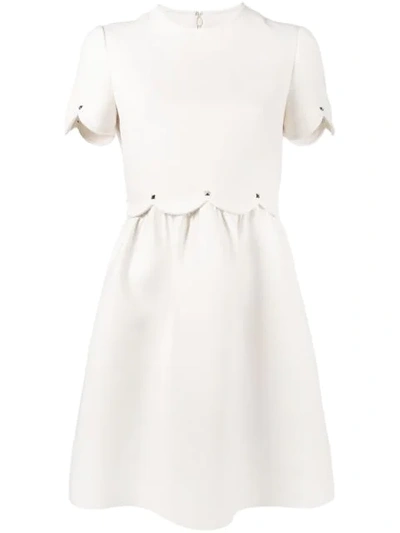 Valentino Scalloped Wool And Silk-blend Dress In White