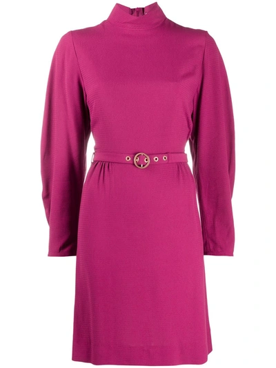 See By Chloé Belted Long-sleeve Dress In Purple