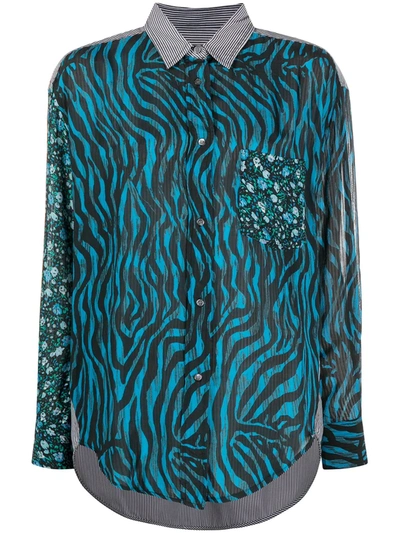 Essentiel Antwerp Floral Animal Print Shirt In Blue