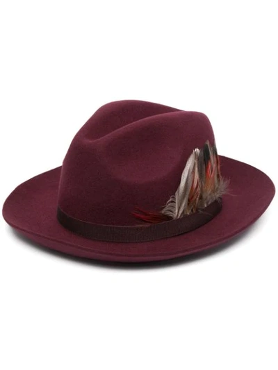 Paul Smith Feather Embellished Fedora Hat In Red