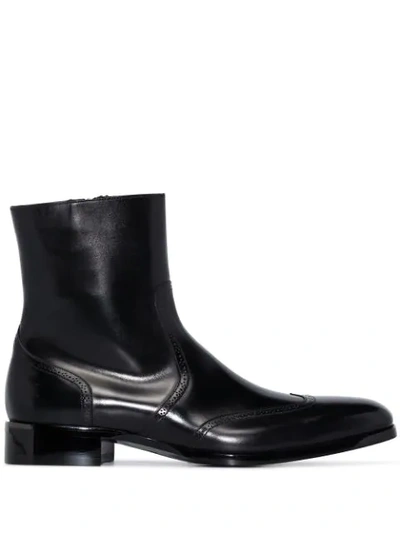 Santoni Zip Leather Ankle Boots In Black