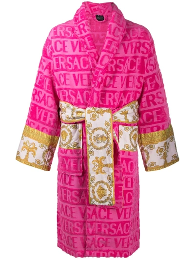 Versace Home I Love Baroque Cotton Batchrobe In Fuchsia