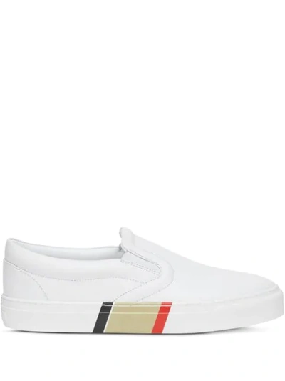 Burberry Stripe Print Slip-on Sneakers In White
