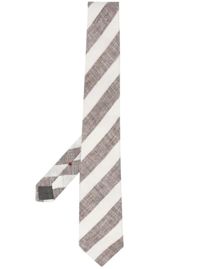Brunello Cucinelli Striped Pointed Tie In Brown
