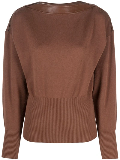 Sportmax Code Leather Band Knitted Jumper In Brown