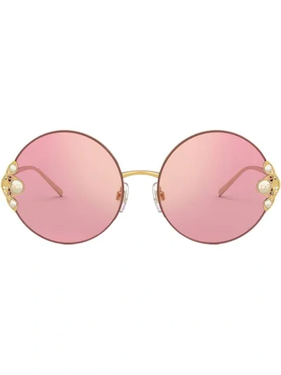 Dolce & Gabbana Pearl-embellished Round-frame Sunglasses In Pink