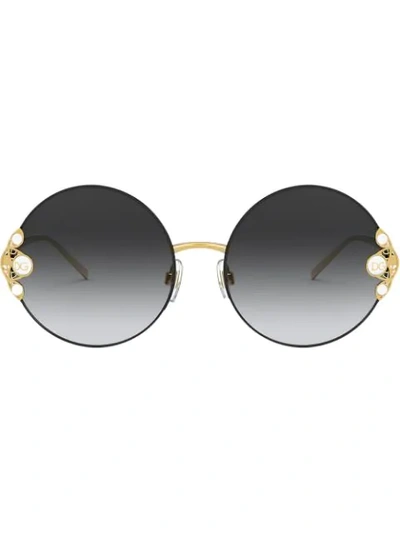 Dolce & Gabbana Pearl-embellished Round-frame Sunglasses In Black