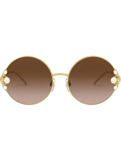 Dolce & Gabbana Pearl-embellished Round-frame Sunglasses In Gold