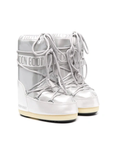 Moon Boot Moon Logo Padded Boots In White ,silver