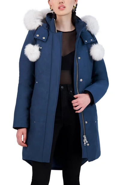 Moose Knuckles 'stirling' Down Parka With Genuine Fox Fur Trim In Galaxy Blue / Natural Fox