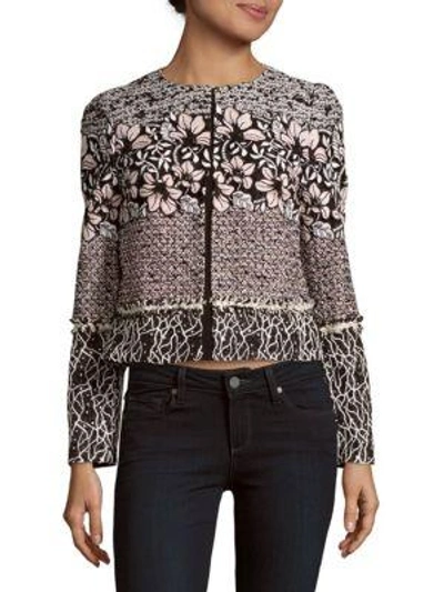 Giambattista Valli Long-sleeve Floral Tweed Jacket In Ivory Multi