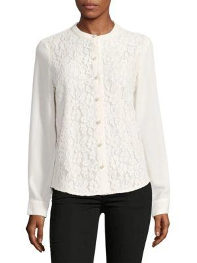 Karl Lagerfeld Floral Lace Button-down Shirt In Soft White