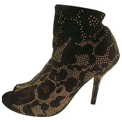 Pre-owned Dolce & Gabbana Glitter Open Toe Boots In Brown