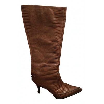 Pre-owned Pollini Leather Boots In Camel
