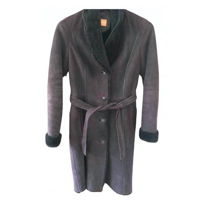 Pre-owned Hugo Boss Leather Coat In Purple