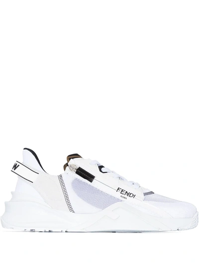 Fendi Panelled Zip Detail Sneakers In White