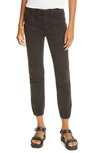 Frame Trapunto Stitch Cuffed Moto Pants In Washed Black