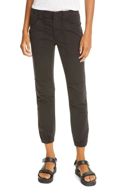 Frame Trapunto Stitch Cuffed Moto Pants In Washed Black