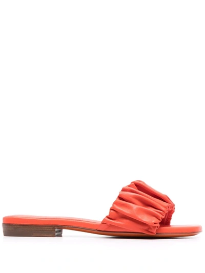 Santoni Allonge Ruched Leather Slide Sandals In Orange