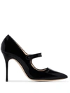 Manolo Blahnik Campari 105 Patent Leather Mary Jane Pumps In Black