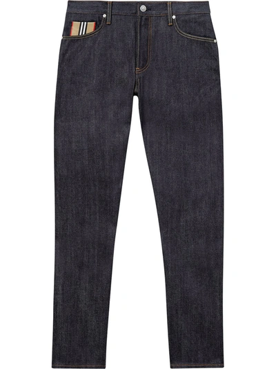 Burberry Icon Stripe Straight-leg Jeans In Blue