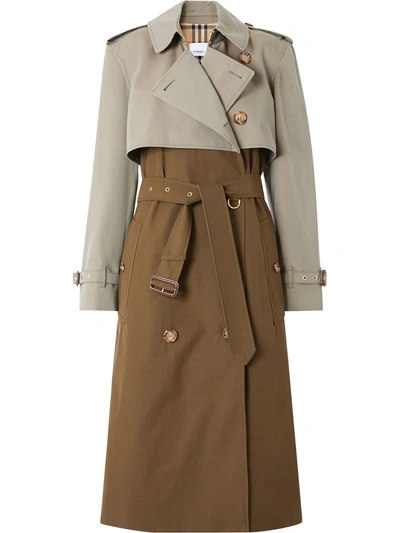Burberry Double-breasted Two-tone Trench Coat In Brown