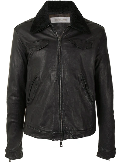 Giorgio Brato Shearling Trim Leather Jacket In Black