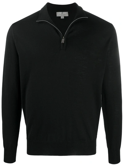 Canali Zip-up Wool Jumper In Black