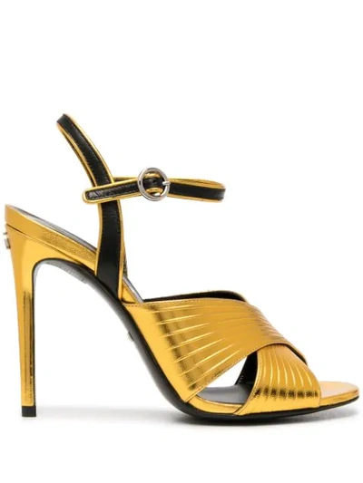 Gucci Two-tone Metallic Leather Sandals In Gold
