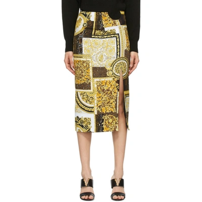 Versace Cutout Printed Cady Midi Skirt In Multicolour