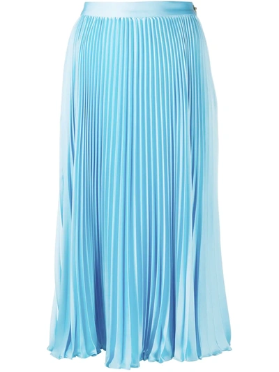 Versace Techno Fluid Pleated Satin Midi Skirt In Blue